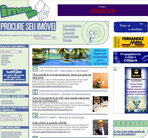 Página inicial do portal imobiliário Imovelweb nos anos 2000
