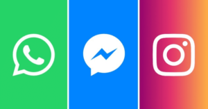 Ícones do Whatsapp, Messenger e Instagram, um ao lado do outro
